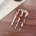 Pic à cheveux à trois dents en acétate écaille de tortue pour chignons élégants - Peigne à Cheveux Forme M Café au Lait