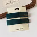 Set of two dark green rectangle acetate hair clips with gold Barrette La France text - Dark Green