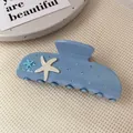 Blue starfish hair claw clip with rhinestones and glossy resin finish for women - Starfish Claw Clip / Blue