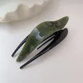 Elegante fermaglio per capelli in acetato verde scuro con logo dorato Barrette la France - Stile Foglia Francese (Barrette la France) / Verde Scuro