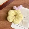 Sweet floral fabric scrunchie in bright yellow with a soft pink bow accent - Yellow Bowknot Scrunchie