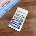 Buntes 4-teiliges BB-Haarklammer-Set in Bonbonfarben mit blauen und grünen Mustern - Blaues Cartoon