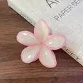 Pink and cream floral hair claw clip on a vintage book with dark wood background - Beige with Pink Edge