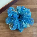 Marineblauer Spitzen-Haargummi mit weißen Punkten aus elegantem Organza-Netzstoff - Blauer Netz Haargummi