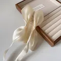 Elegant cream white satin ribbon bow hair claw clip with long streamers for women - Beige Bow Ribbon