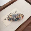 Handmade tortoise shell acetate hair clip in multi-color oval design with gold lettering - Gray Brown Oval
