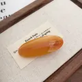 Handmade amber acetate oval hair clip with gold France lettering and glossy finish - Caramel Oval
