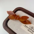 Elegant amber brown acetate bow hair clip with French vintage style and marble pattern - Coffee Spring Clip
