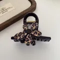 Leopard print flower hair claw clip in dark brown with a gold metal spring finish - Dark Brown Flower Claw Clip