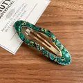 Deep green marble pattern acetate hair clip with polished golden metal base - Emerald Green Cloud Snap Clip