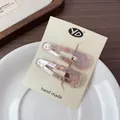 Pink marble resin waterdrop hair clips set with French vintage design and metal clip - Pink Marble Pattern