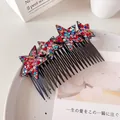 Black hair comb with five-pointed stars featuring colorful rhinestones for women - Colorful Star