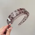 Diadema ancha de leopardo en resina gris oscuro con dientes antideslizantes para el pelo - Diadema de Leopardo de Ala Ancha