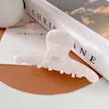 Elegant cream white acetate hair claw clip with artistic water wave marble texture - Milky White (Large Claw)