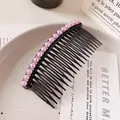Elegant black hair comb with pink pearls and rhinestones for bun hairstyles - Pink
