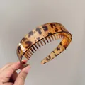 Diadema de leopardo carey marrón con dientes antideslizantes para el cabello - Diadema Ancha Ámbar