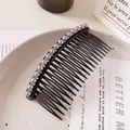 Black hair comb with light purple faux pearls and rhinestones in a French style setting - Silver Gray