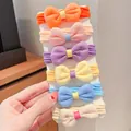 Set of six colorful elastic hair bands for girls with cute fabric bows and ribbed texture - Bowknot Style (FJ1536) / Bowknot Style
