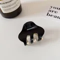 Minimalist small dual-color hair claw clip in glossy black and cream finish - Black (Small Claw)