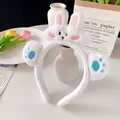 Diadema de felpa blanca con orejas de conejo rosa y patas azules para peinado de niñas - Diadema de Conejo Blanco