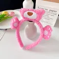 Diadema de peluche de oso fresa rosa con orejas lindas para niñas en material suave y esponjoso - Diadema de Oso Rosa