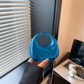 Borsa da sera blu metallizzato con manico circolare e tracolla a catena da donna - Blu