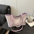 Lavender Chinese style embroidered tote bag with elegant geometric floral pattern - Purple