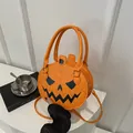Halloween pumpkin crossbody bag in orange PU leather with spider web pattern - Orange