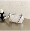 Minimalist cream shoulder bag with wrinkled texture and silver chunky chain strap - Off White