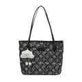 Black tote bag with white geometric patterns and a plush cloud charm accessory - With Pendant / Black