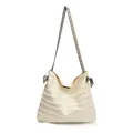 Bolso tote bohemio de lona blanco roto con flecos y correa de patrón étnico - Blanco