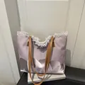 Bolso tote grande de lona gris-púrpura con estampados florales y borlas de flecos - Rosa loto