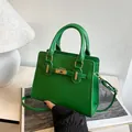 Grass green leather tote bag with gold twist lock and adjustable shoulder strap - Green
