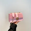 Pink patchwork crossbody chain bag with textured leather and gold clasp - Pink