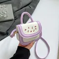 Miniature purple and white cherry print handbag for girls with golden hardware - Purple Without Pendant