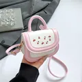 Pink and white cherry print girl's mini handbag with top handle and crossbody strap - Pink Without Pendant