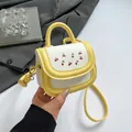 Mini yellow and white crossbody bag with cherry embroidery and gold hardware - Yellow Without Pendant