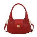Bolso hobo rojo de tejido moderno con cierre dorado y correa de hombro ajustable - Rojo