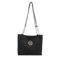 Borsa tote nera con motivo M a rilievo e tracolla a catena dorata su sfondo bianco - Nero