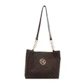 Borsa tote vintage in pelle marrone con motivo monogramma M e logo dorato - Marrone