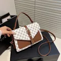 Brown vintage monogram crossbody bag with flap and metal buckle on elegant gift box - White Two-Tone