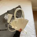 Chic cream white fan-shaped handbag in PU leather with knot decor and shoulder strap - White
