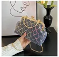 Vintage avondtasje met regenboog pailletten, drakenhandvat en gouden ketting - Zwart