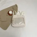 Zaino multifunzione in tela bianco crema con tasca frontale trasparente e manici - Bianco Sporco