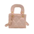Elegant quilted pink leather handbag for women with gold hardware and top handles - Pink