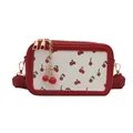 Red and white square camera bag with cute cherry pattern and golden zippers - Red with Pendant