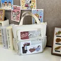 Large capacity beige crossbody ita bag with clear PVC window and multiple pockets - White