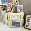 Light yellow large capacity tote bag with transparent PVC windows for display - Yellow