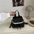 Minimalistischer schwarzer PU-Leder-Minirucksack mit Spitze und Schleife für Damen - Schwarz