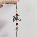 Bijou de téléphone dragon gothique avec dragon en alliage argenté et perles rouges - Ombre de Dragon